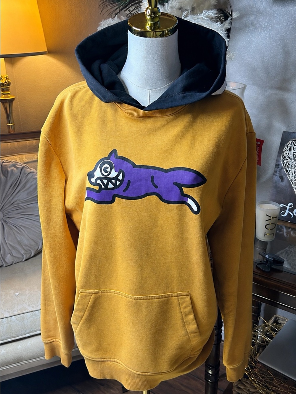 BBC ICE CREAM KOSTON Running Dog Hoodie in Yellow w Black Hood